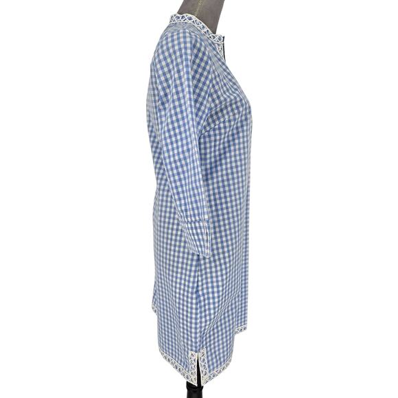 Haley and the Hound Dress Womens Small Blue White Check Cotton Embroidery Resort - Picture 5 of 13